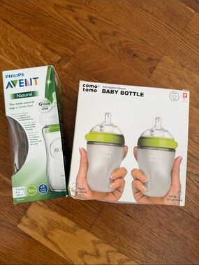 New - Comotomo (Pack of 2) & Advent Natural Glass bottle 8oz